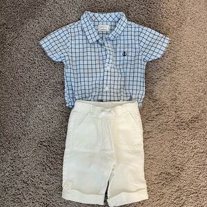 Gymboree Baby Blue Checkered Shirt and White pant Set size 6-12 months